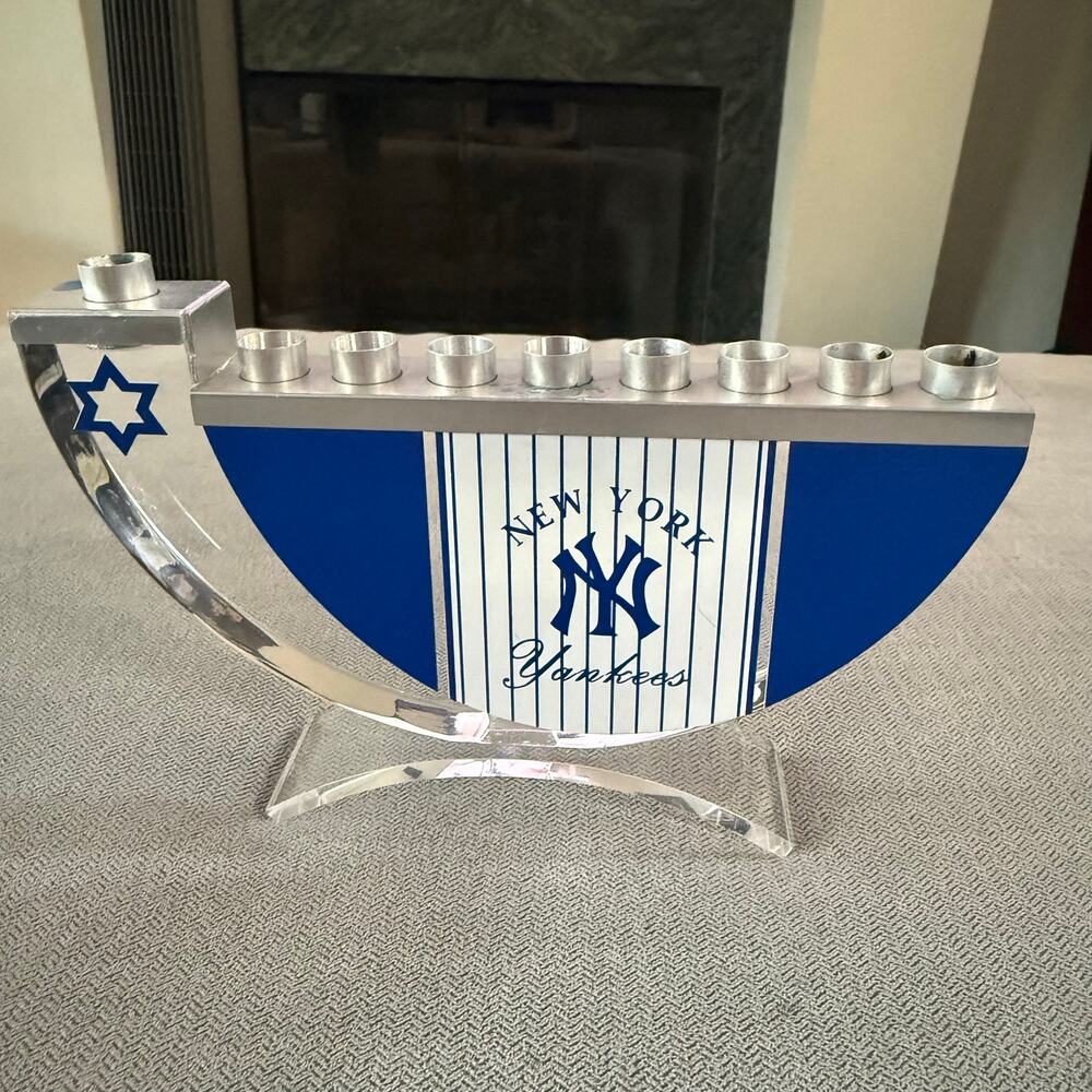 New York Yankees Acrylic Menorah Hanukkah Candle Holder 9 Light Judaica Decor